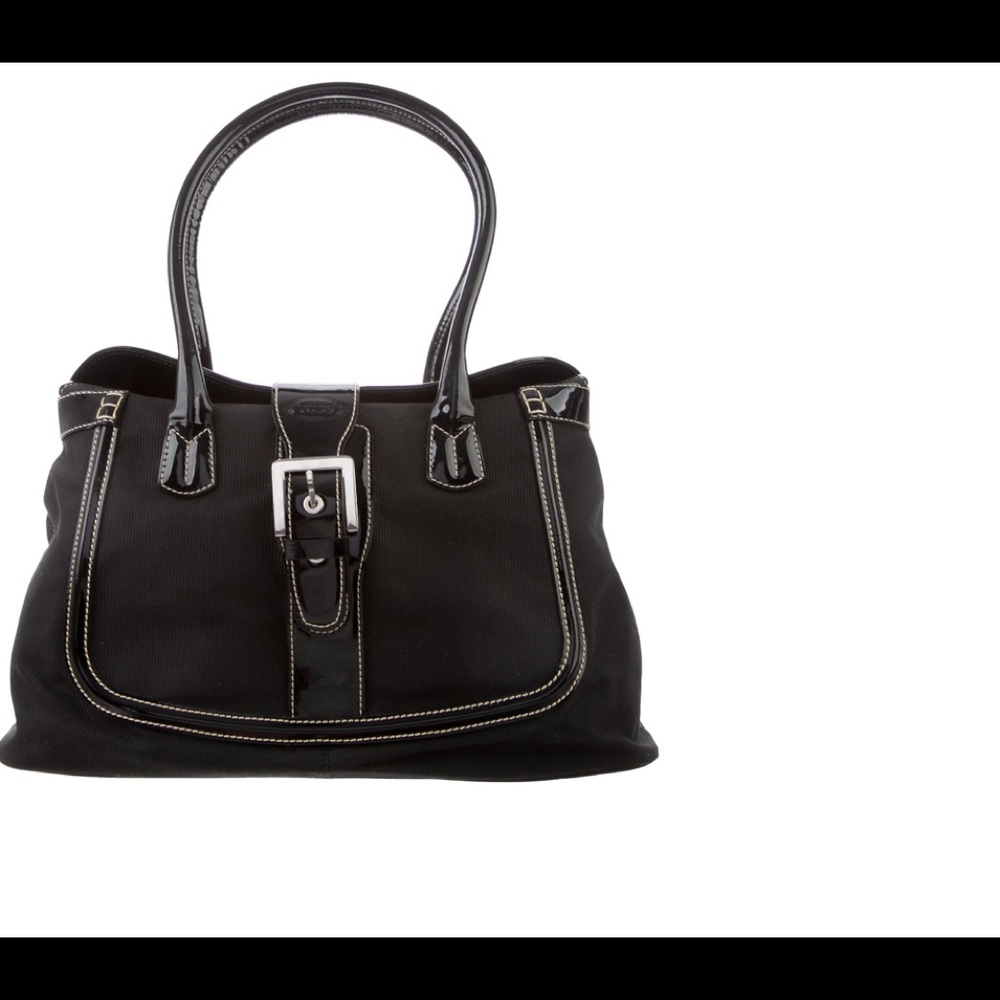 Tod's Black Tote with Patent Trim and Contrast Stitching